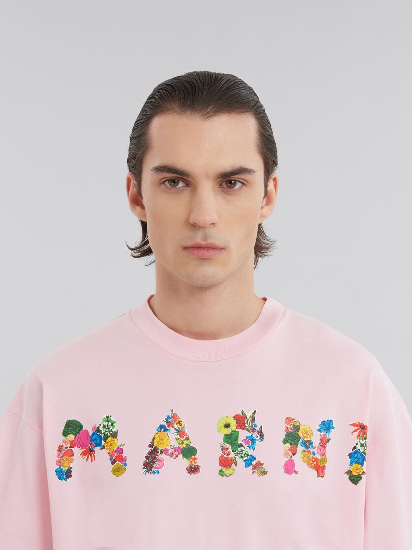 PINK COTTON T-SHIRT WITH BOUQUET MARNI LOGO - 4
