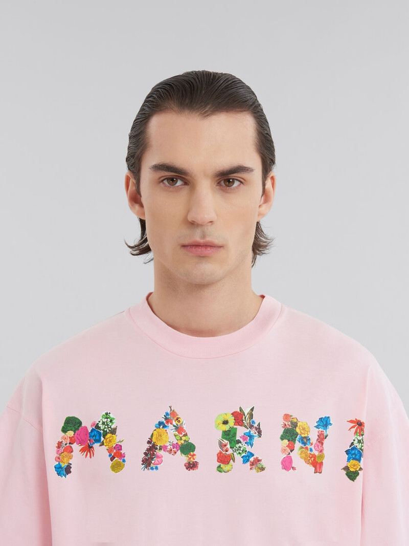 PINK COTTON T-SHIRT WITH BOUQUET MARNI LOGO 4