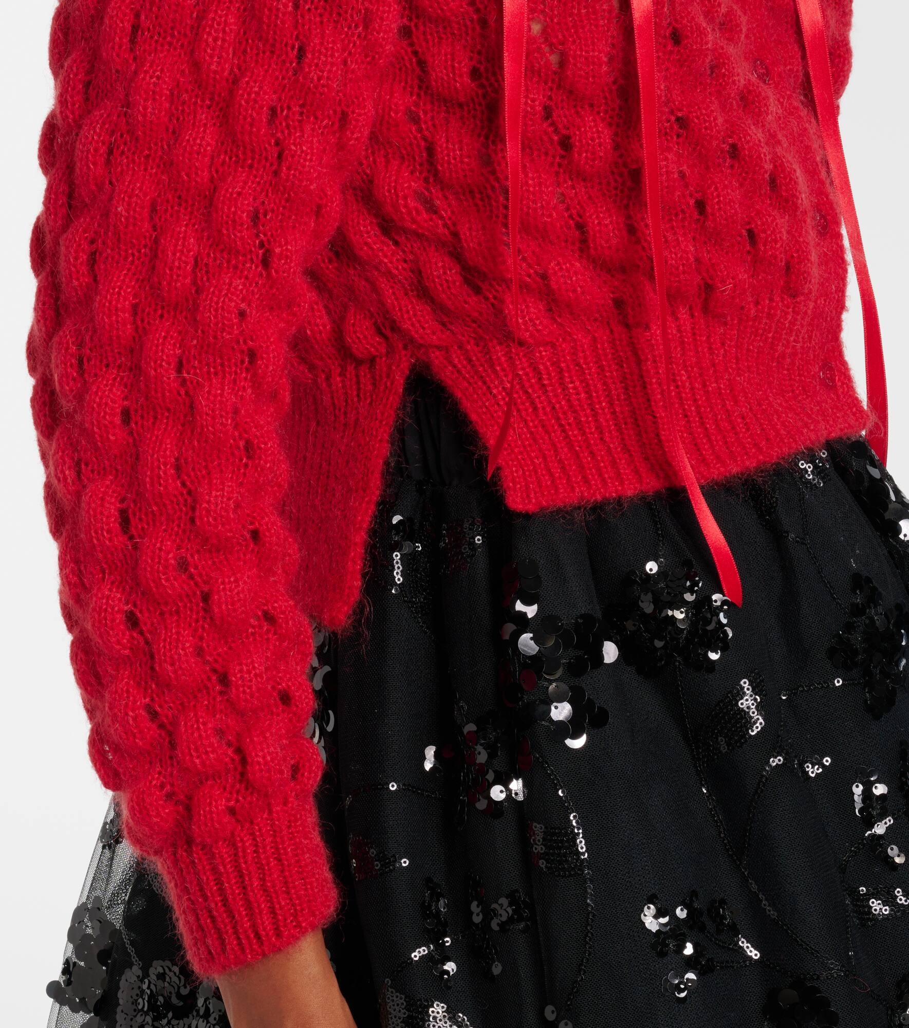 Bow-detail open-knit wool-blend cardigan - 5