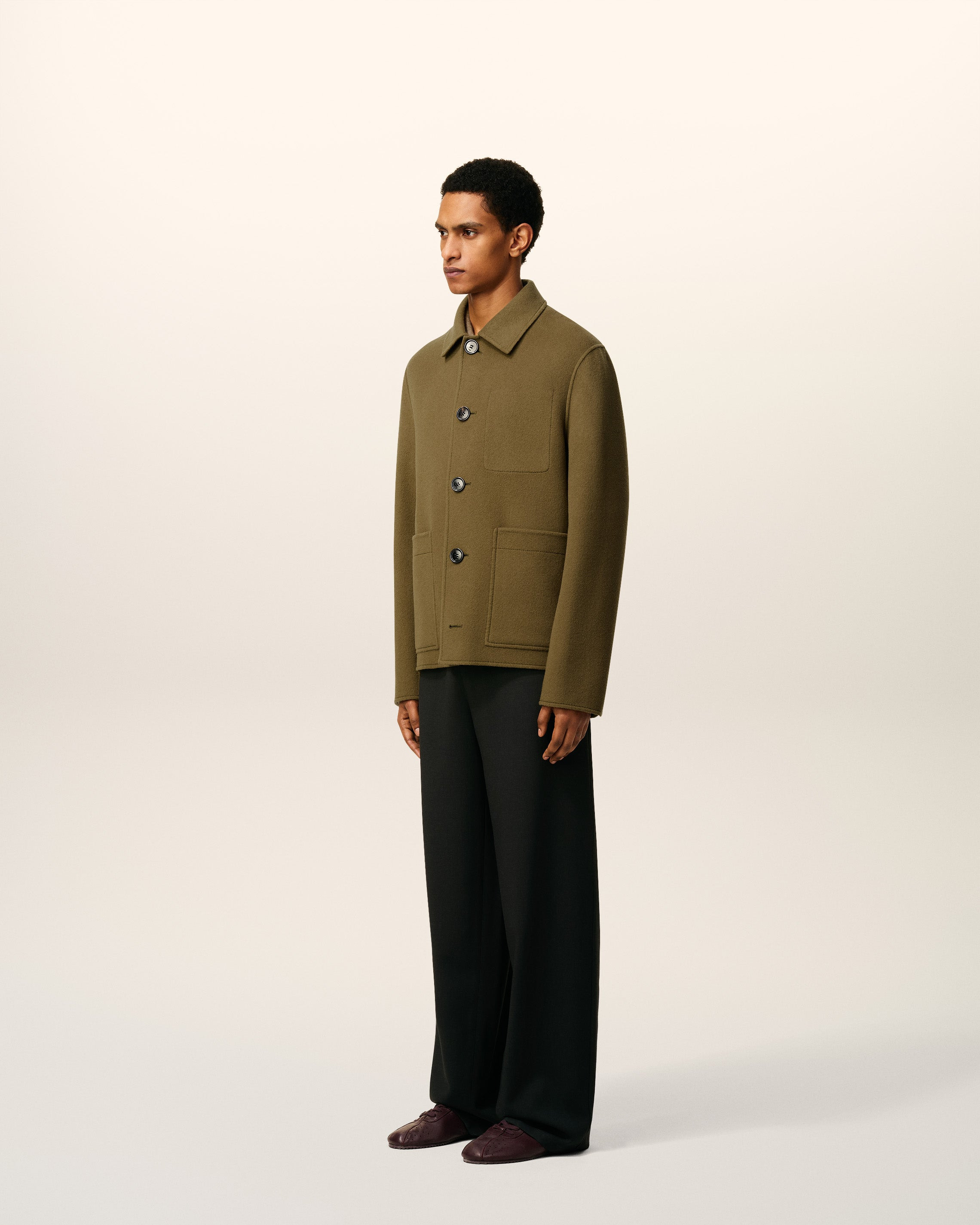 GREEN WOOL BOXY BUTTONED JACKET - 6