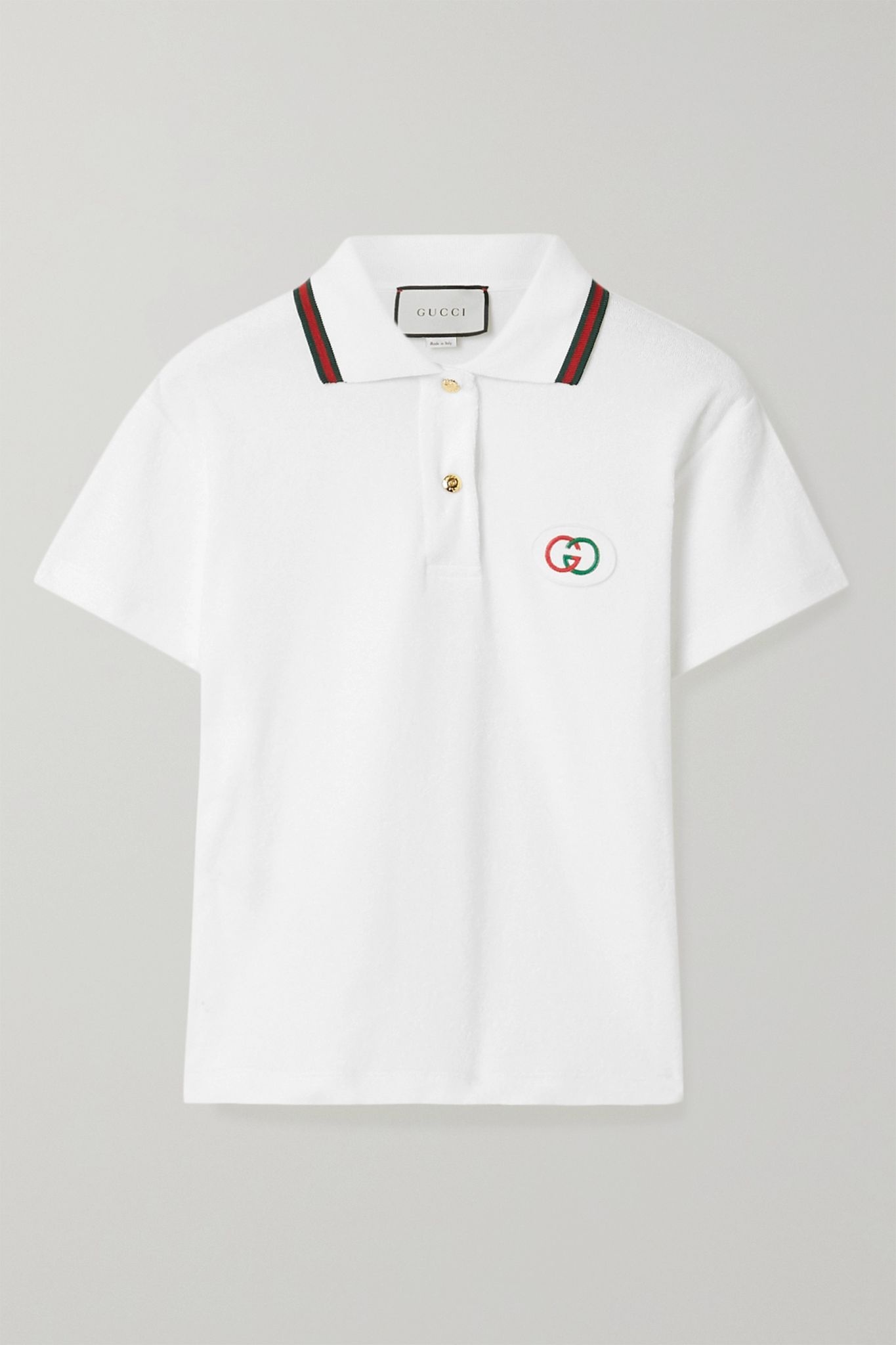 Appliquéd cotton-terry polo shirt - 1