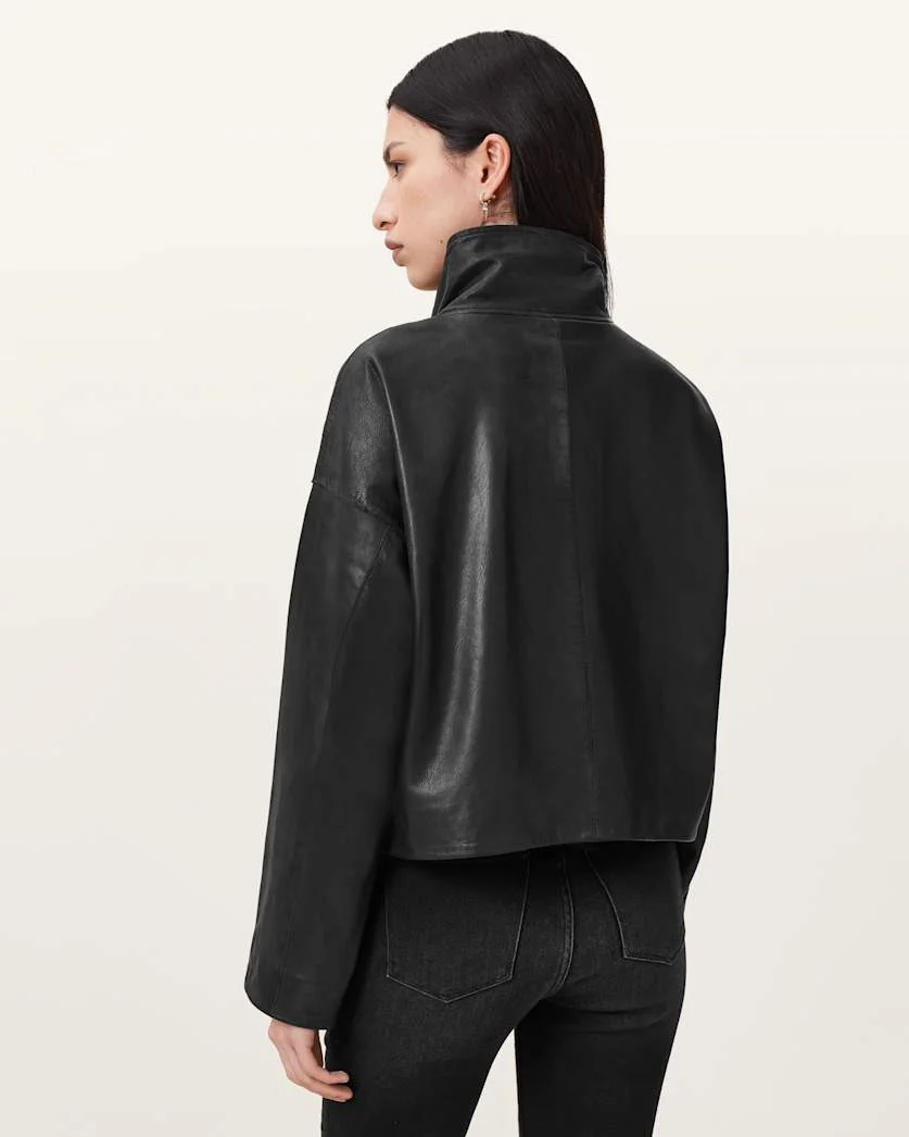 RYDER FUNNEL NECK LEATHER JACKET - 1