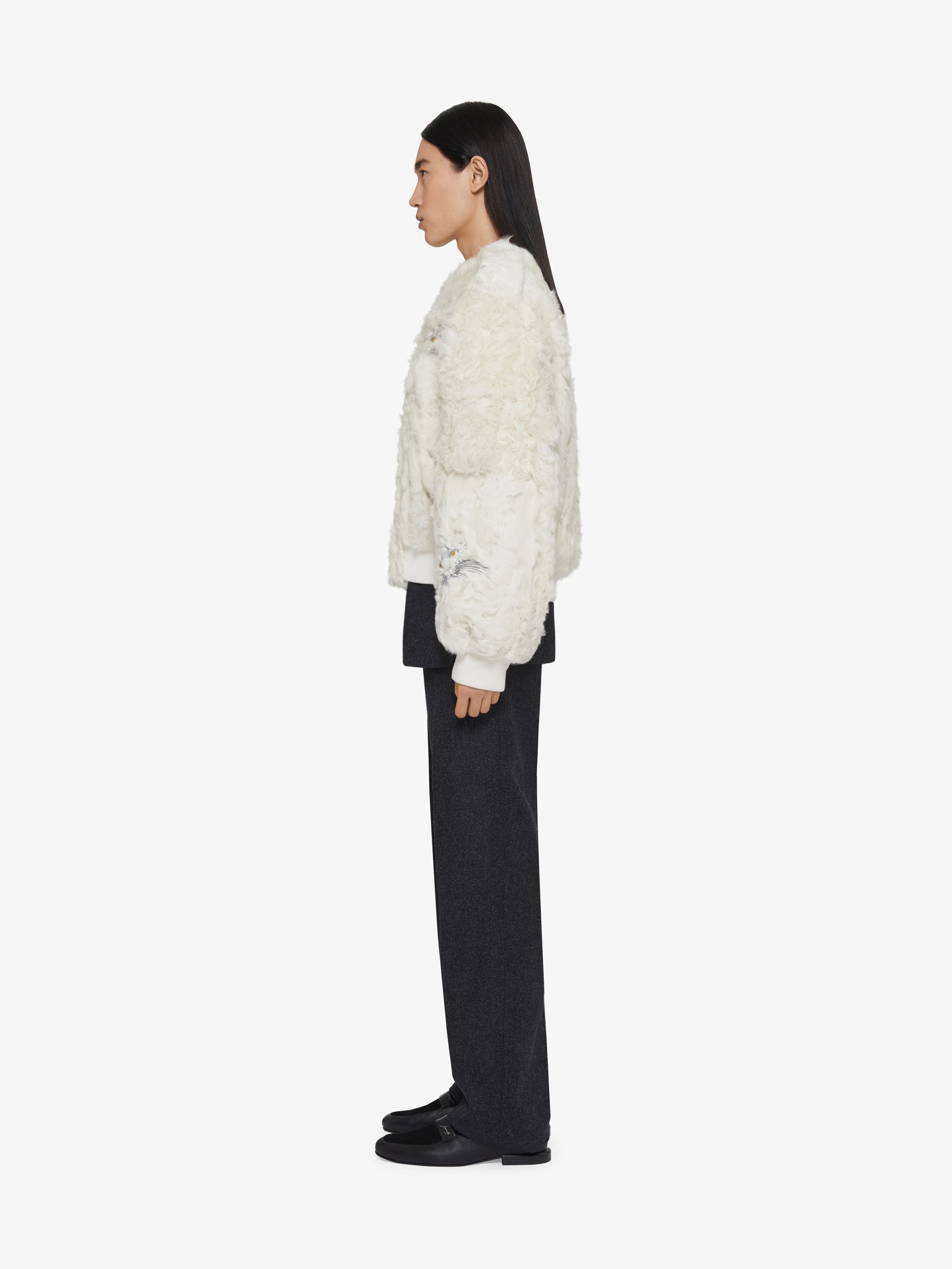 BOMBER IN CAT EMBROIDERED SHEARLING - 3
