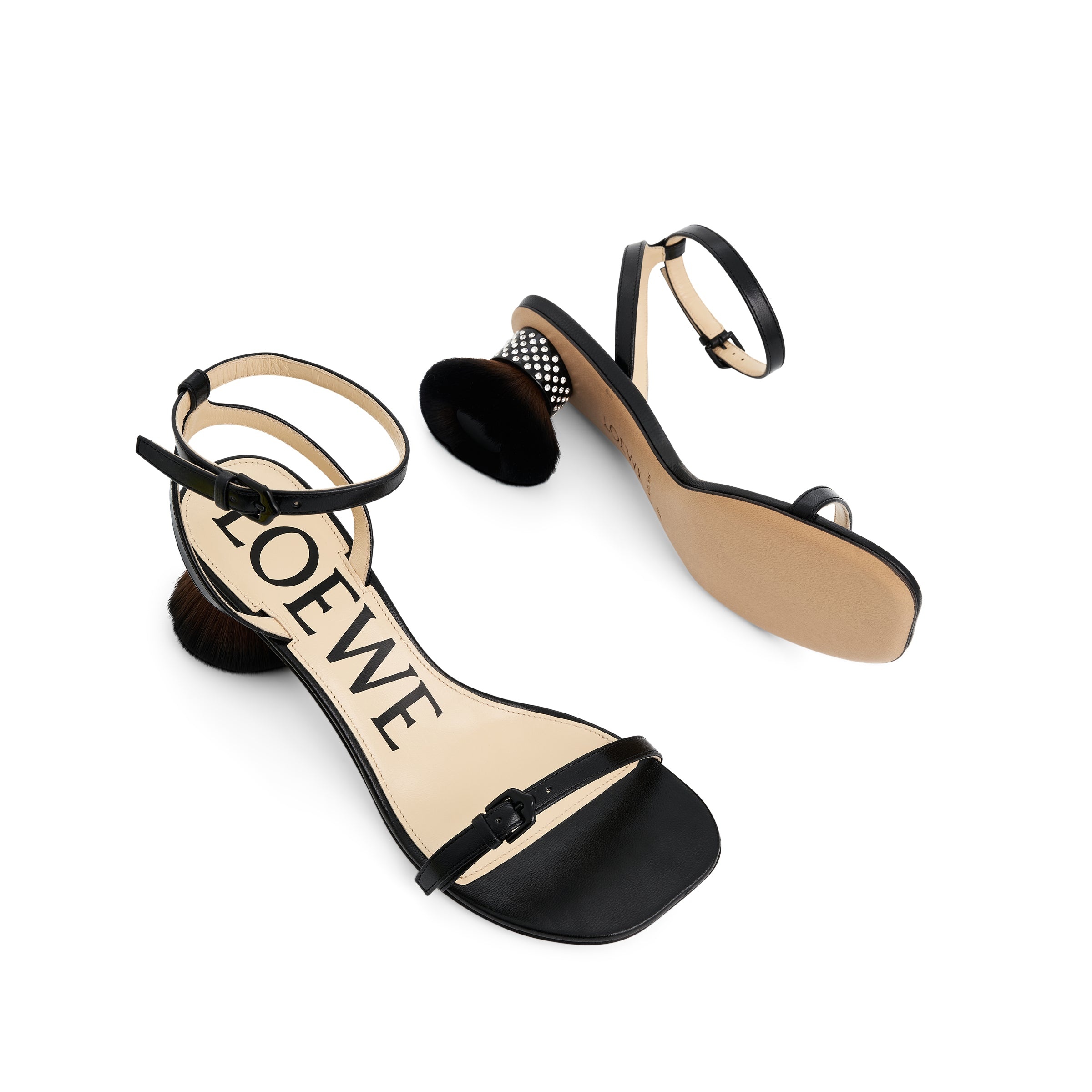 Petal Brush Heel Sandal in Black - 4