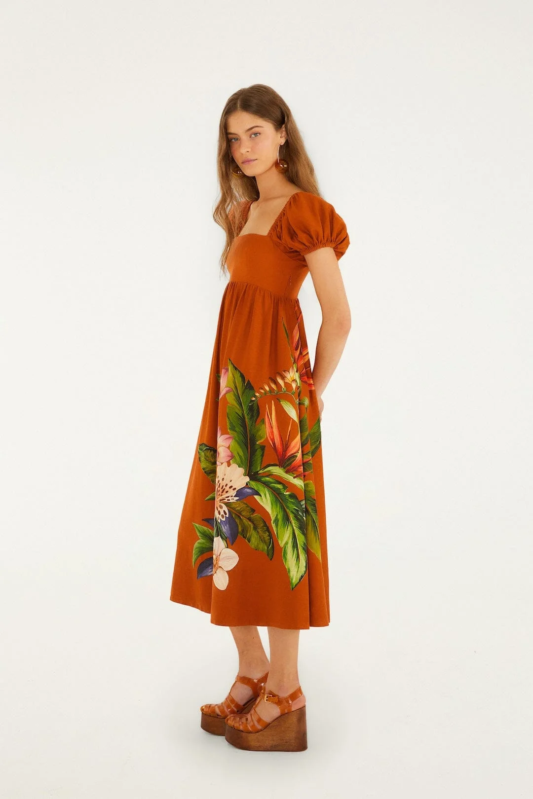Brown Hilo Arrangment Lenzing Ecovero Euroflax Midi Dress - 1