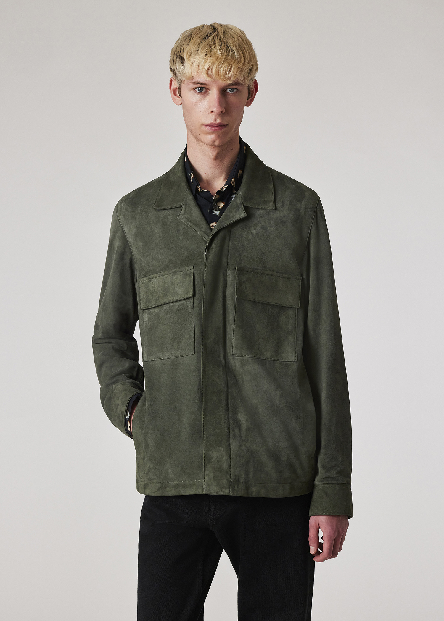 Dark Green Casual-Fit Suede Jacket - 5