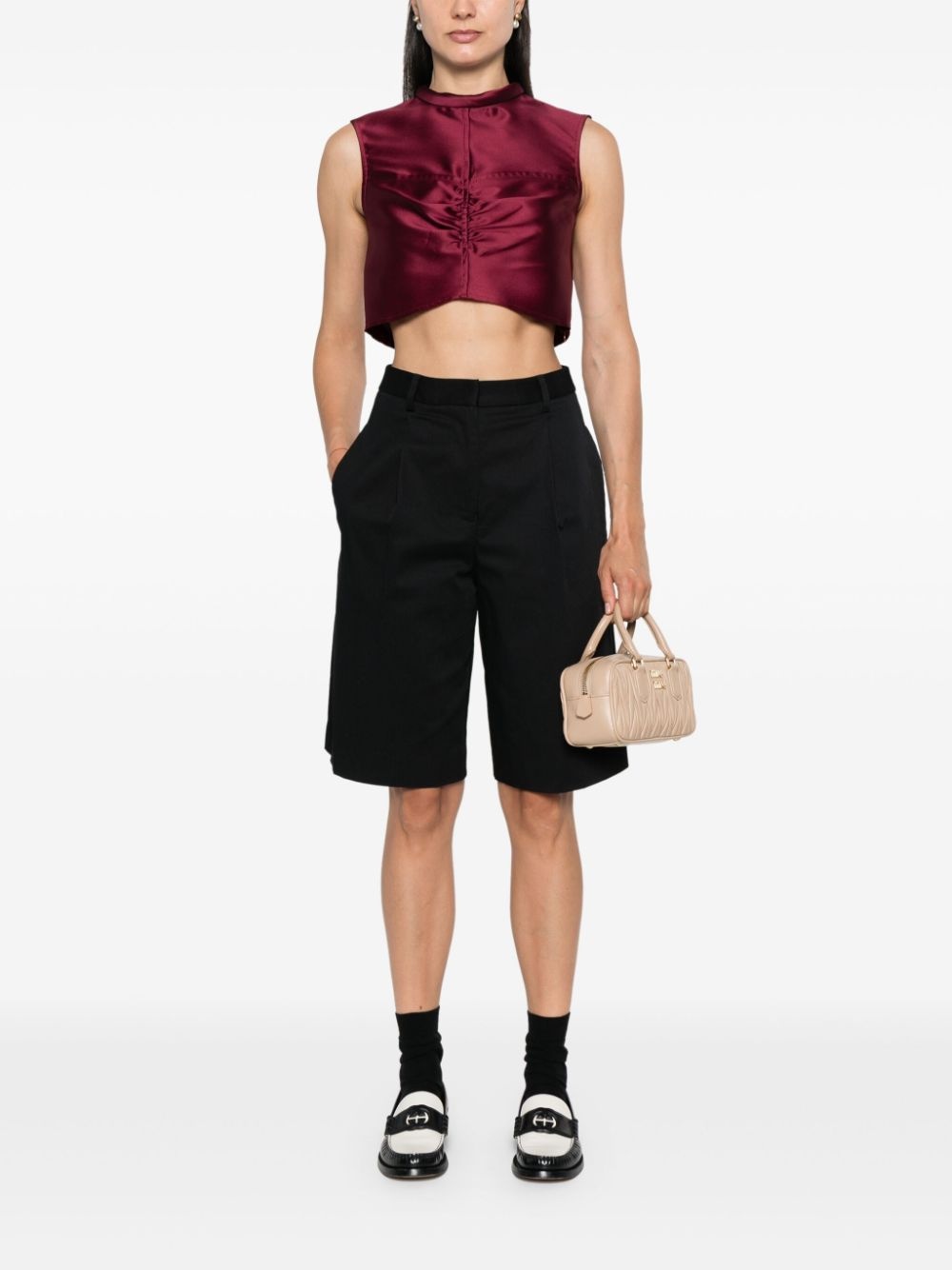 ruched sleeveless crop top - 2