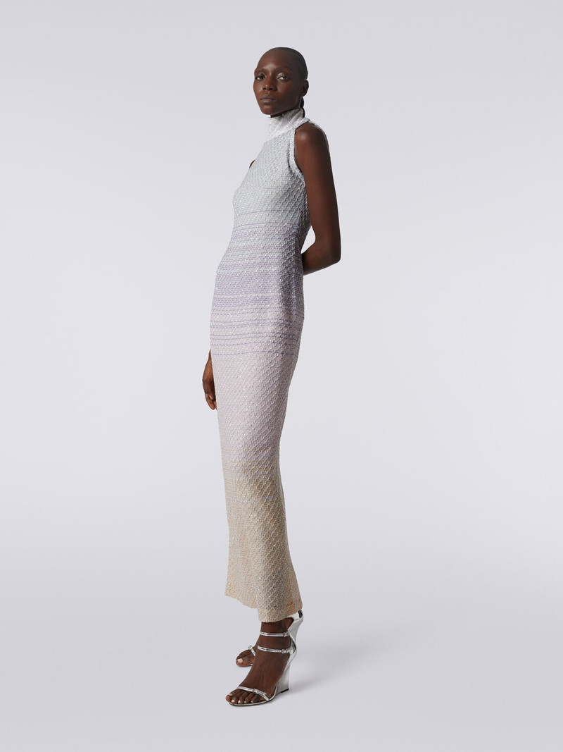 Long dress with American neckline in viscose mesh with sequins 3