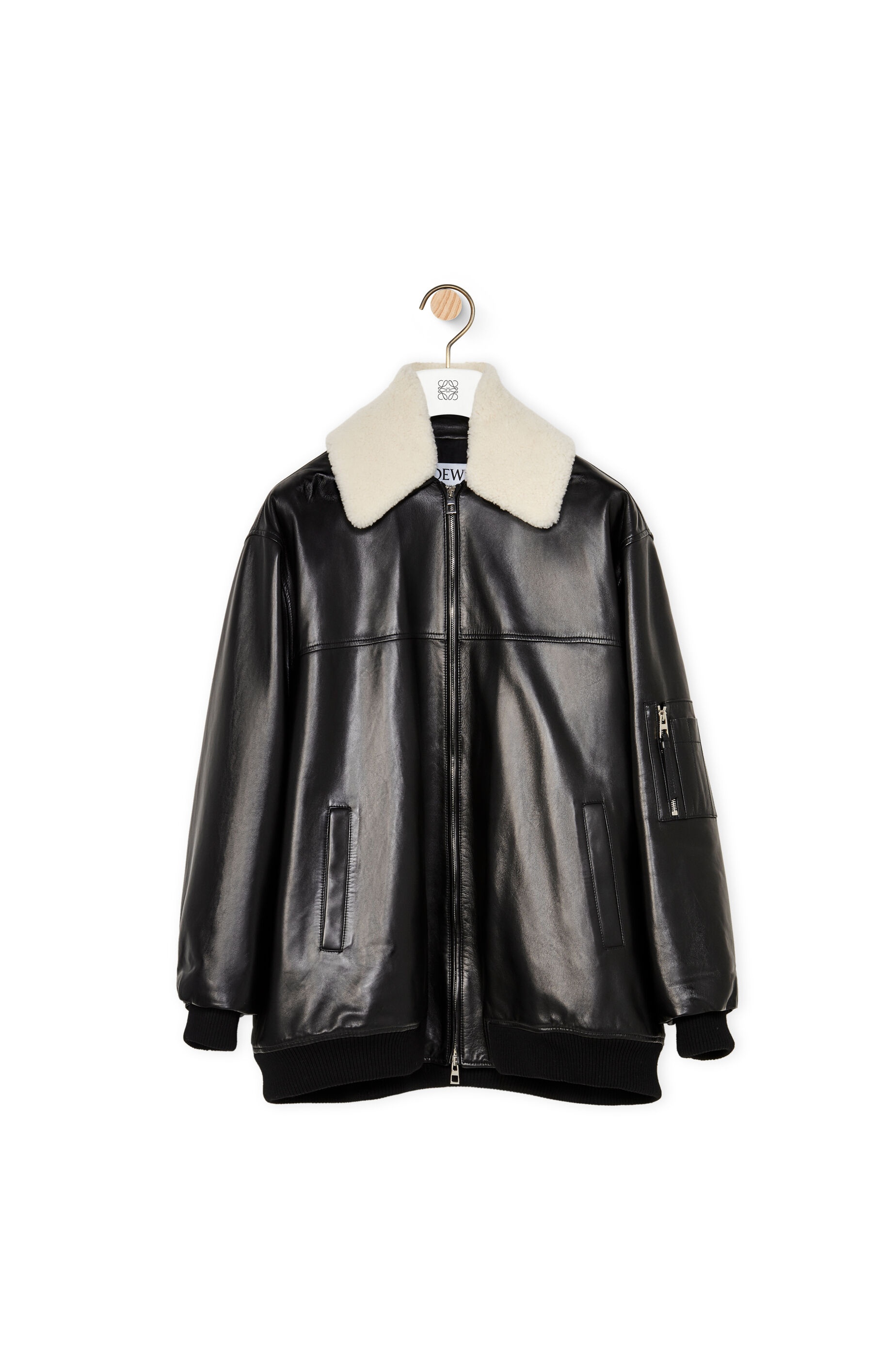 Shearling collar bomber jacket in nappa - 1