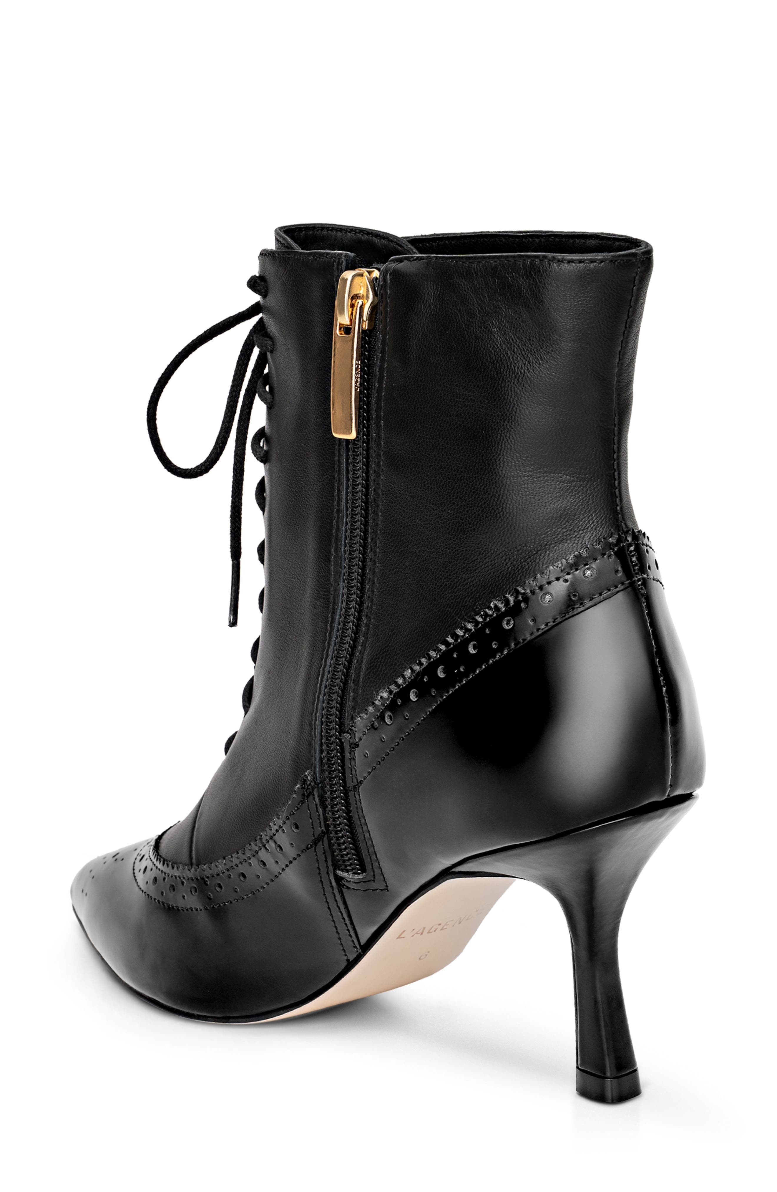 L'AGENCE Fayette Lace-Up Bootie in Black Leather at Nordstrom - 2