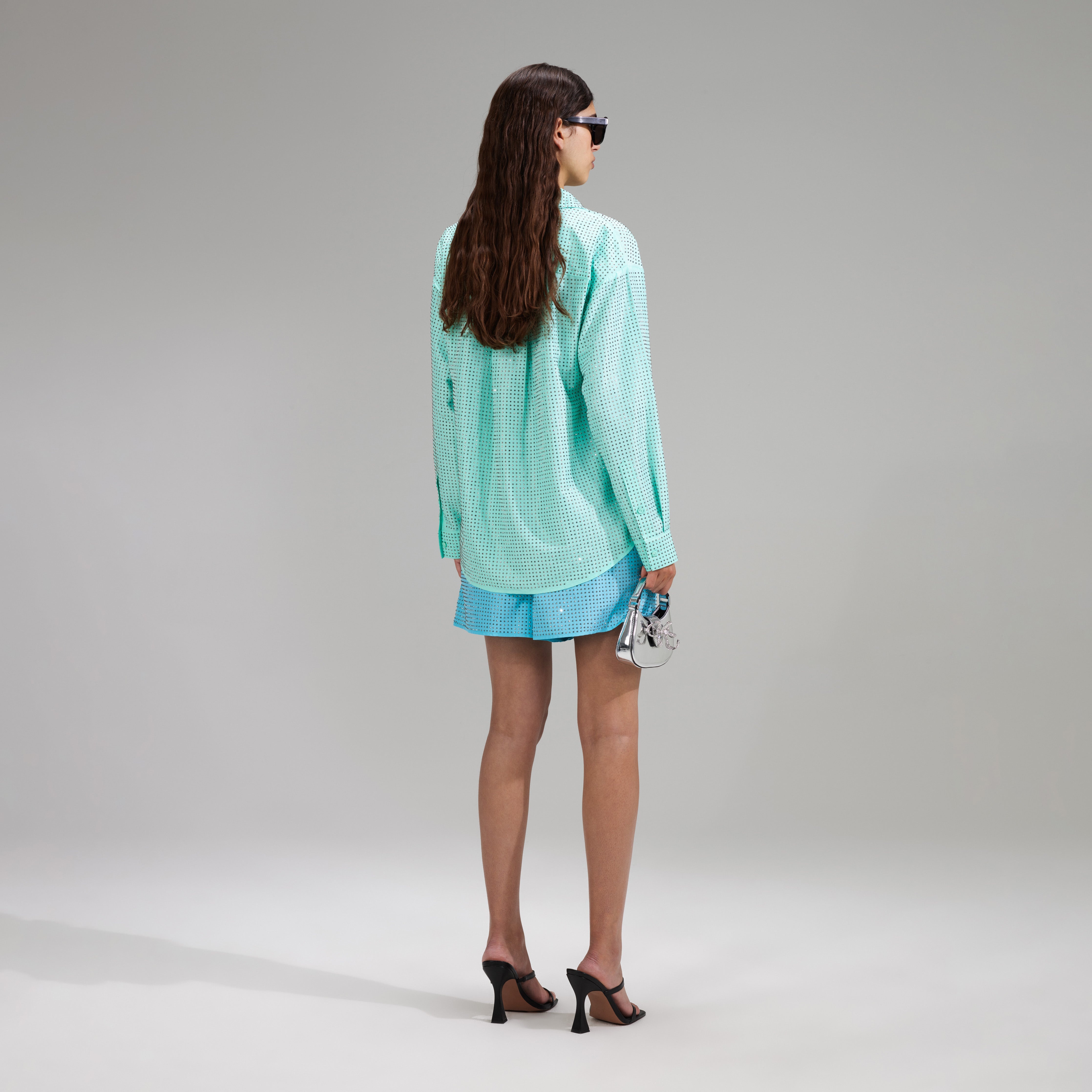 Mint Rhinestone Taffeta Oversized Shirt - 3