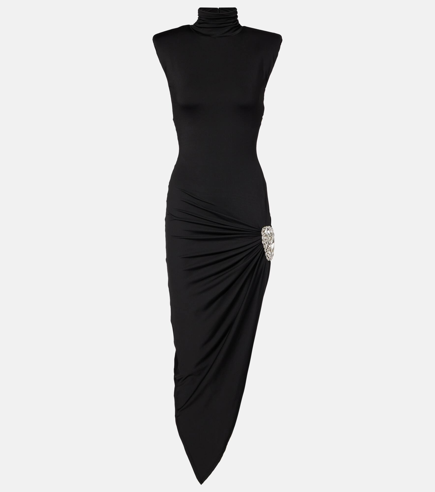 Asymmetric embellished jersey midi dress - 1