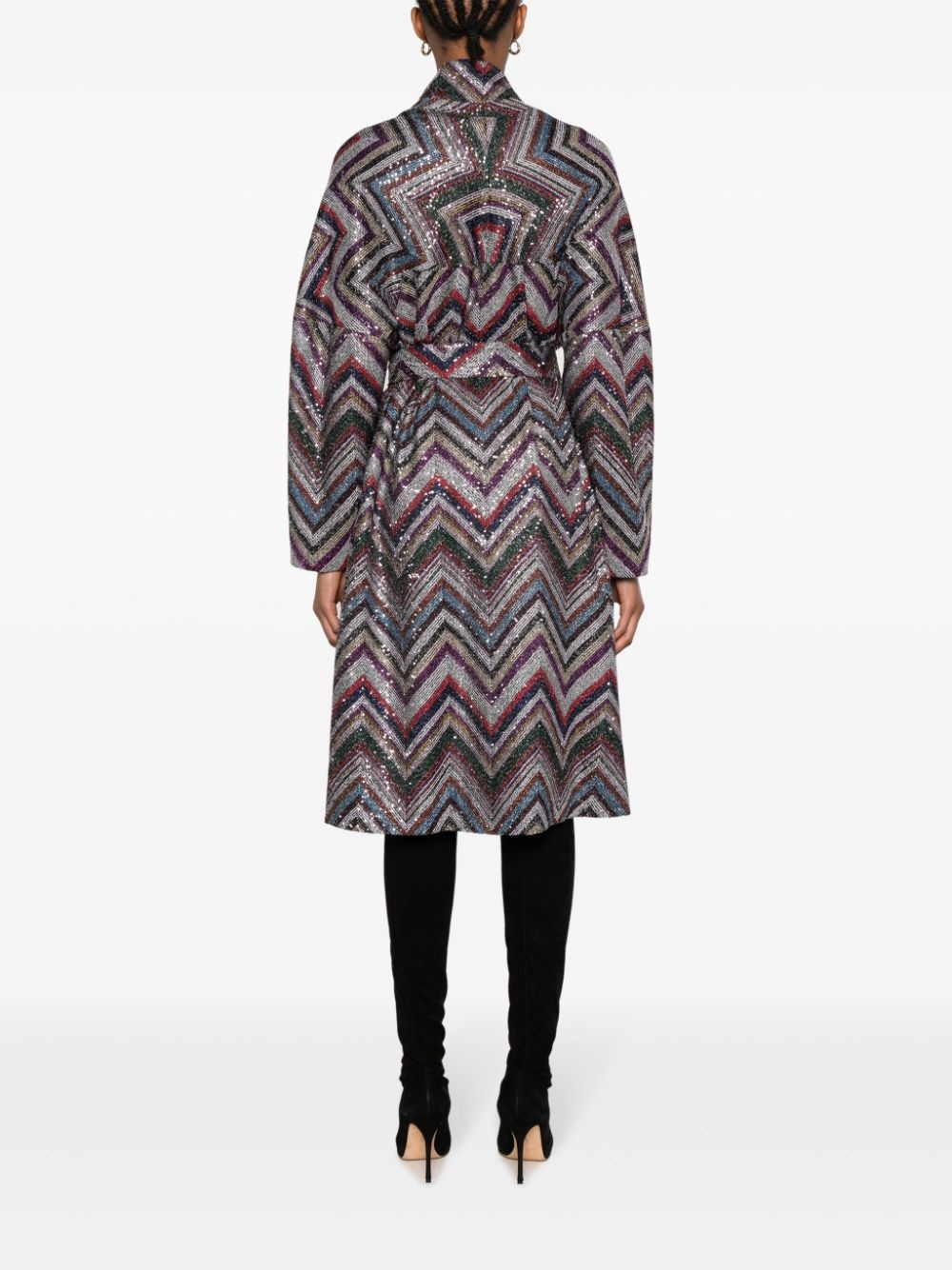 Zigzag sequin-embellished belted coat - 4