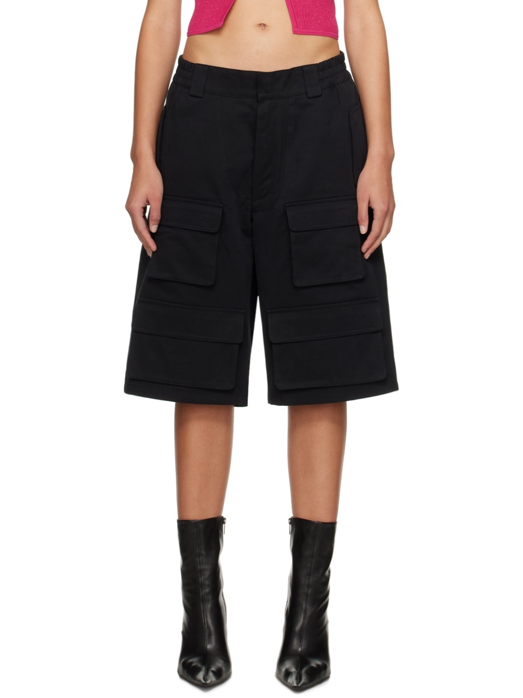 Black Four-Pocket Cargo Shorts - 1