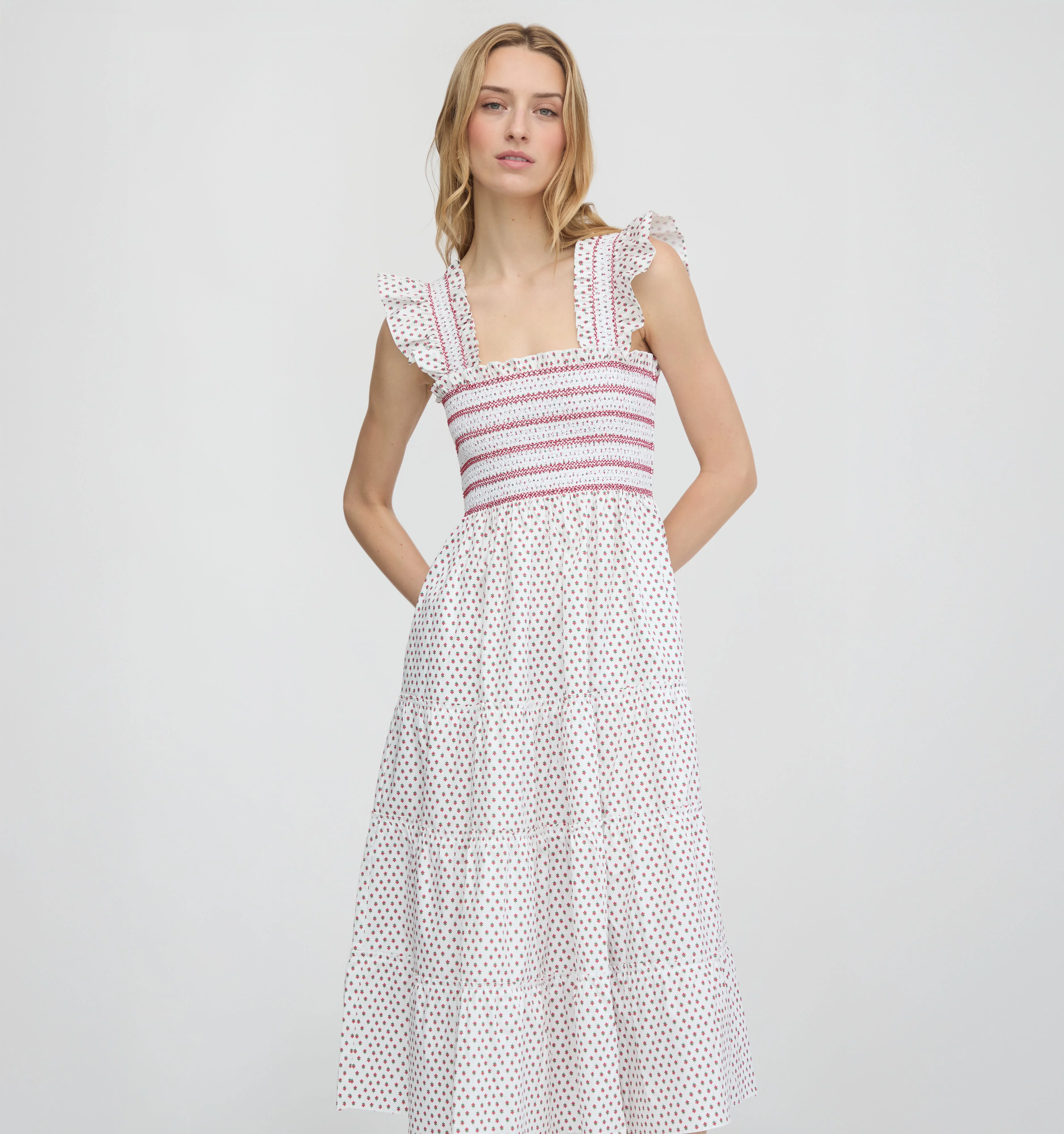 The Ellie Nap Dress - White Poppy Half Drop - 1
