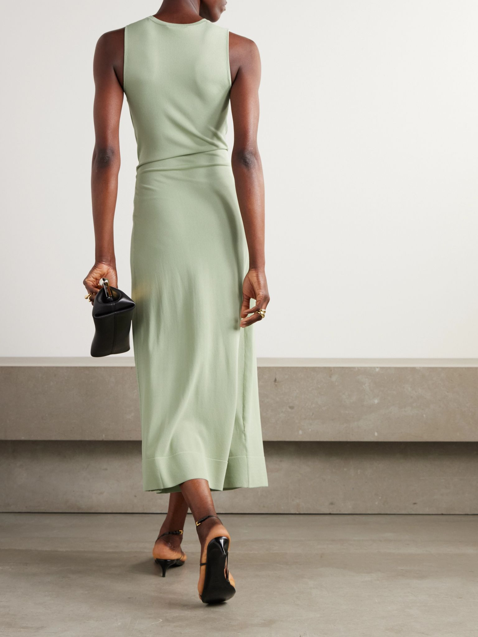 Saralien embellished gathered stretch-knit midi dress Green - 3