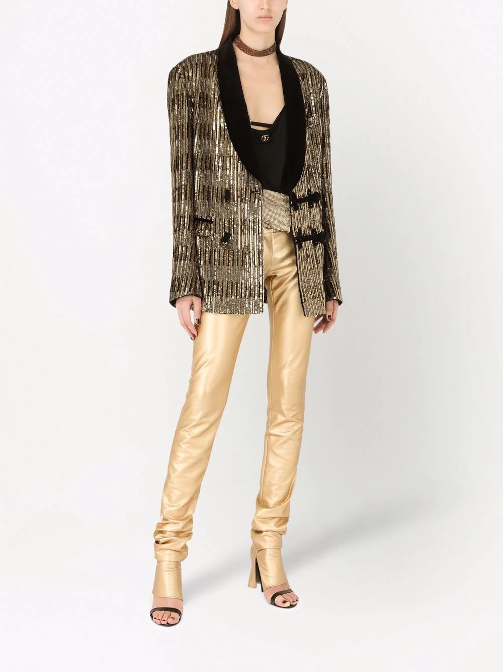 sequin-embellished shawl-lapel jacket - 2