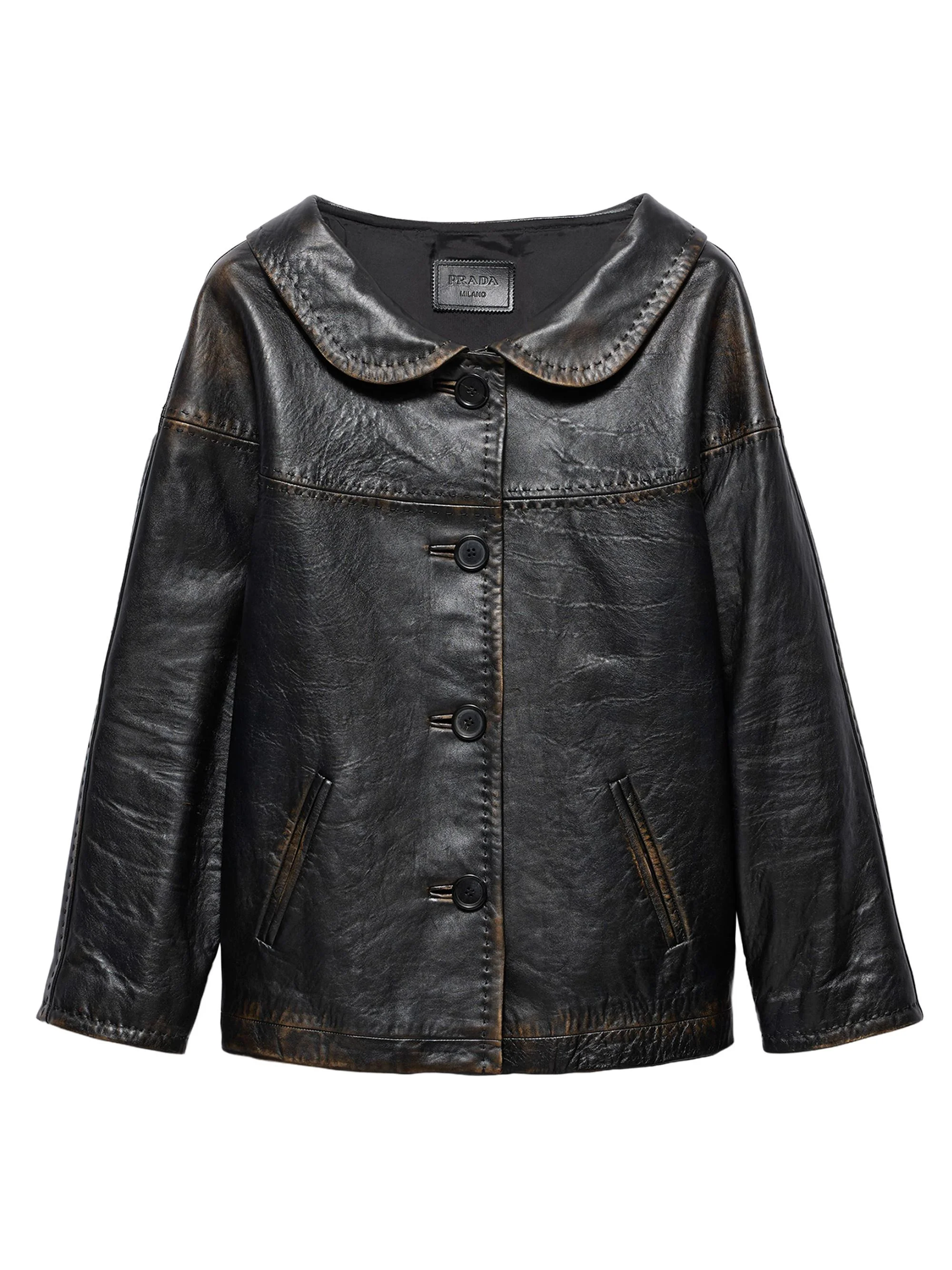 Women's Antiqued Nappa Leather Jacket - Black - 1