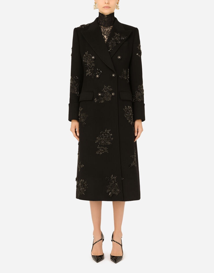 Double-breasted wool coat with embroidery - 1