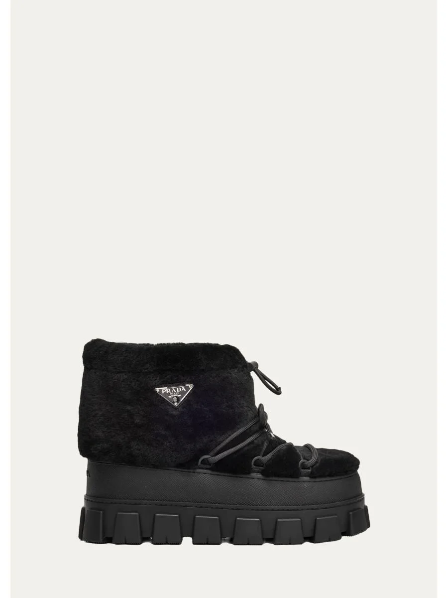 40mm Triangle Logo Shearling Lace-Up Snow Boots - 1