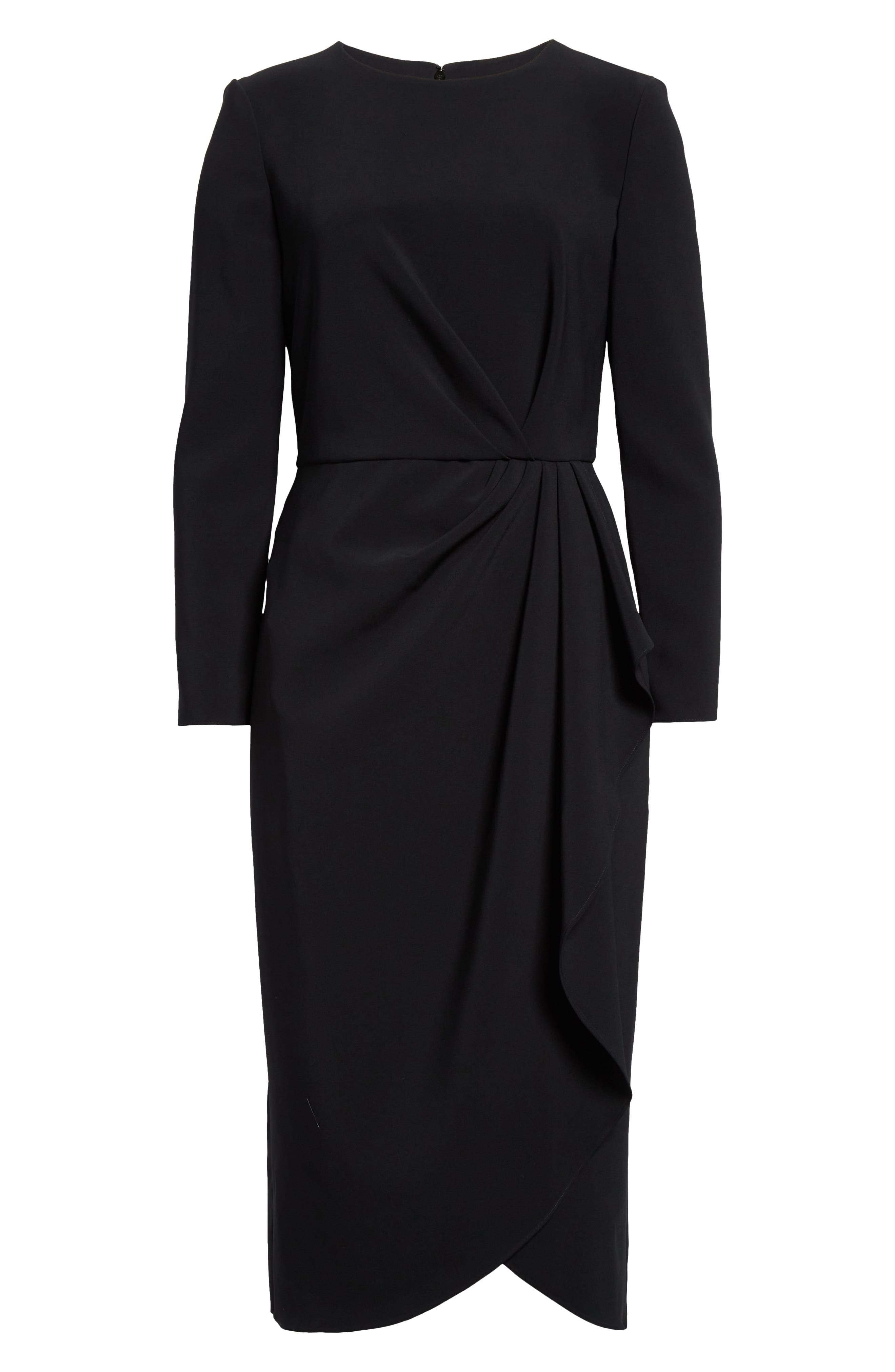 Carolina Herrera Pleated Long Sleeve Tulip Midi Dress in Black at Nordstrom - 5