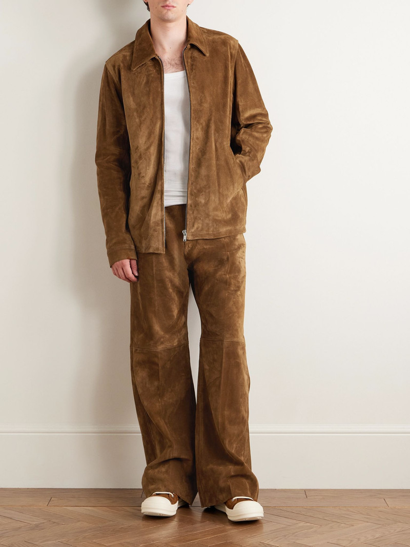 Rick Owens Brad Webbing-Trimmed Suede Bomber Jacket Brown outlook
