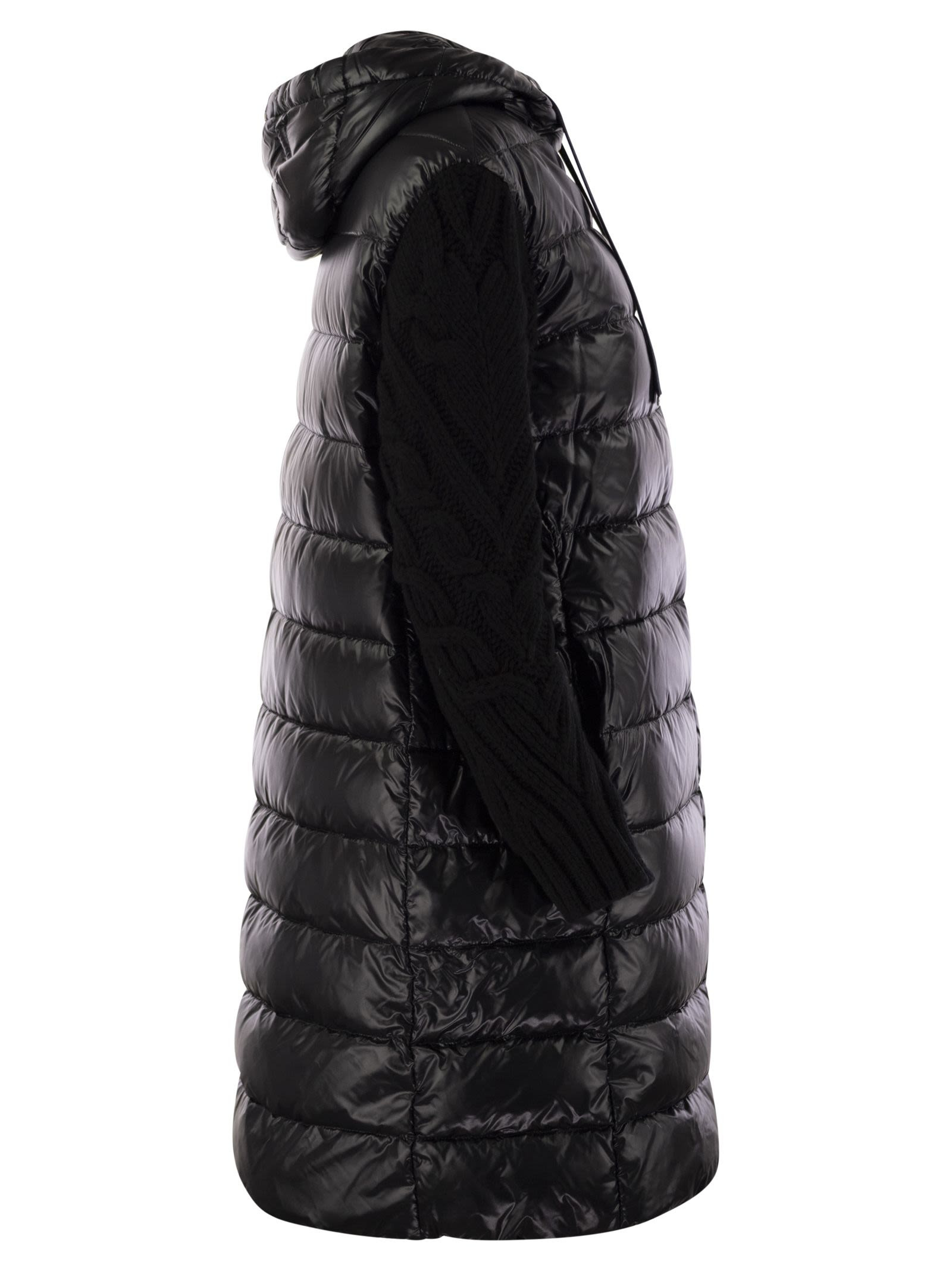 Herno Women Long Down Jacket With Wool Sleeves - 3