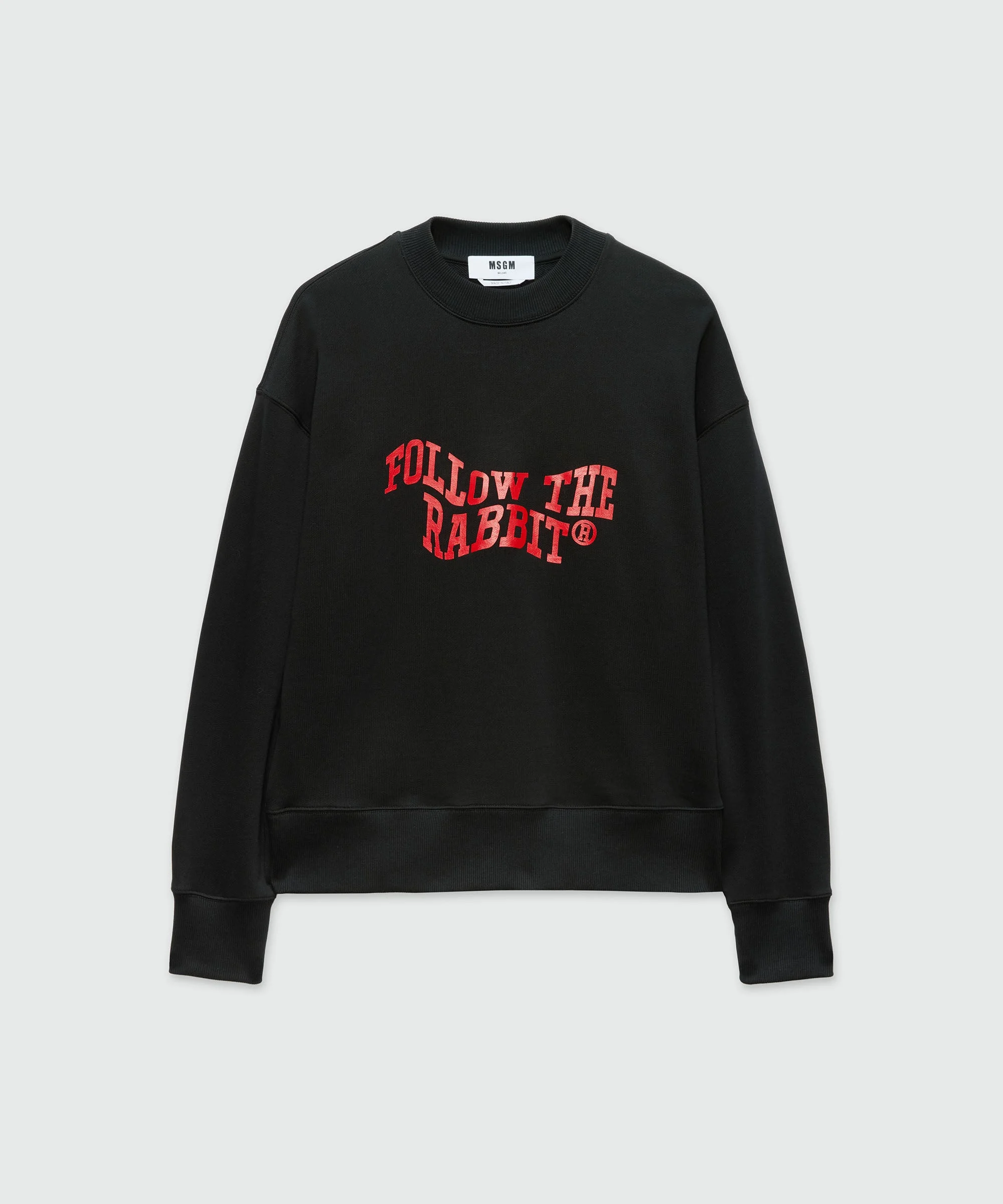 Black jersey sweatshirt with "Follow the Rabbit®" quote - 1