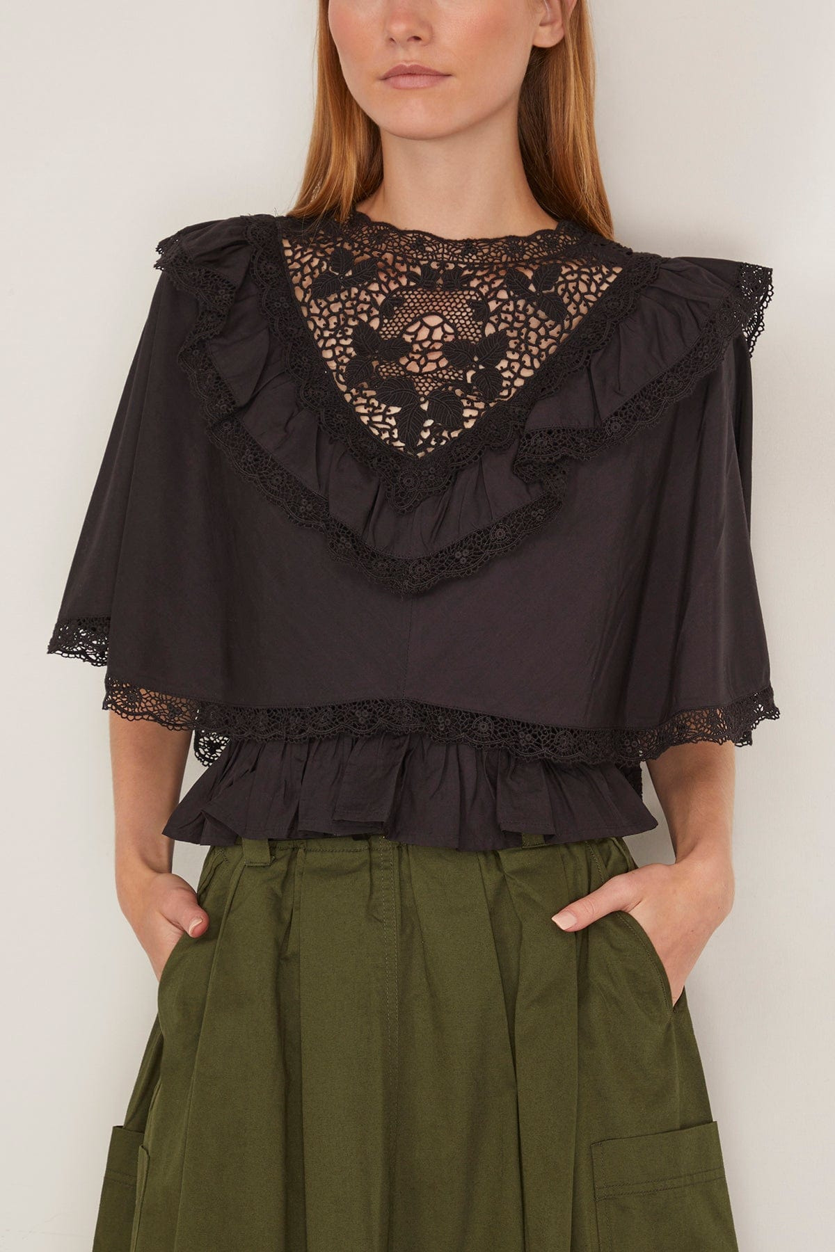 Shanna Lace Capelet Top in Black - 3
