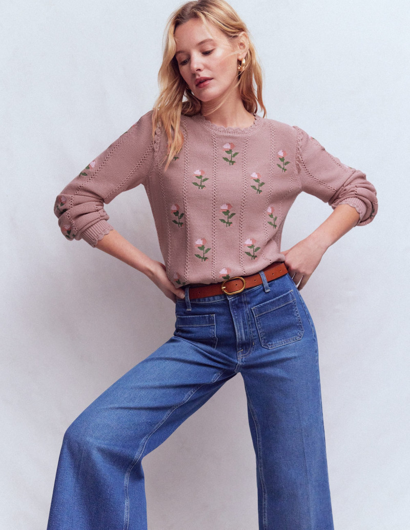 Valeria Crochet Trim Jumper-Rose Pink, Embroidery 1