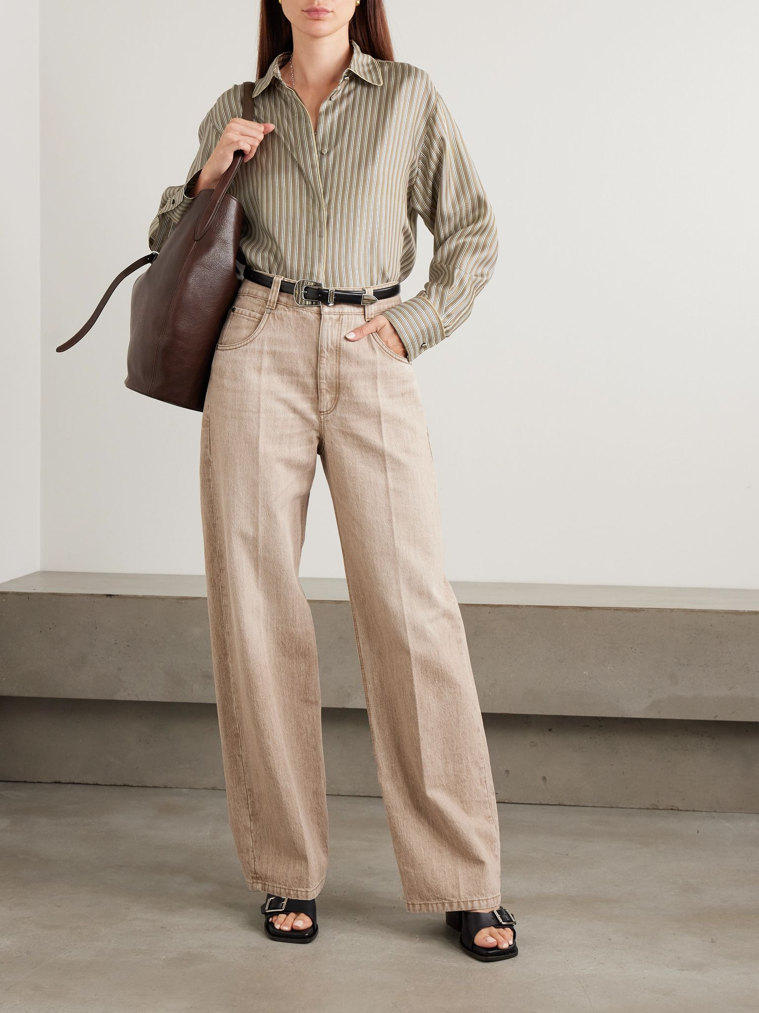Brama striped silk-twill shirt Brown - 2