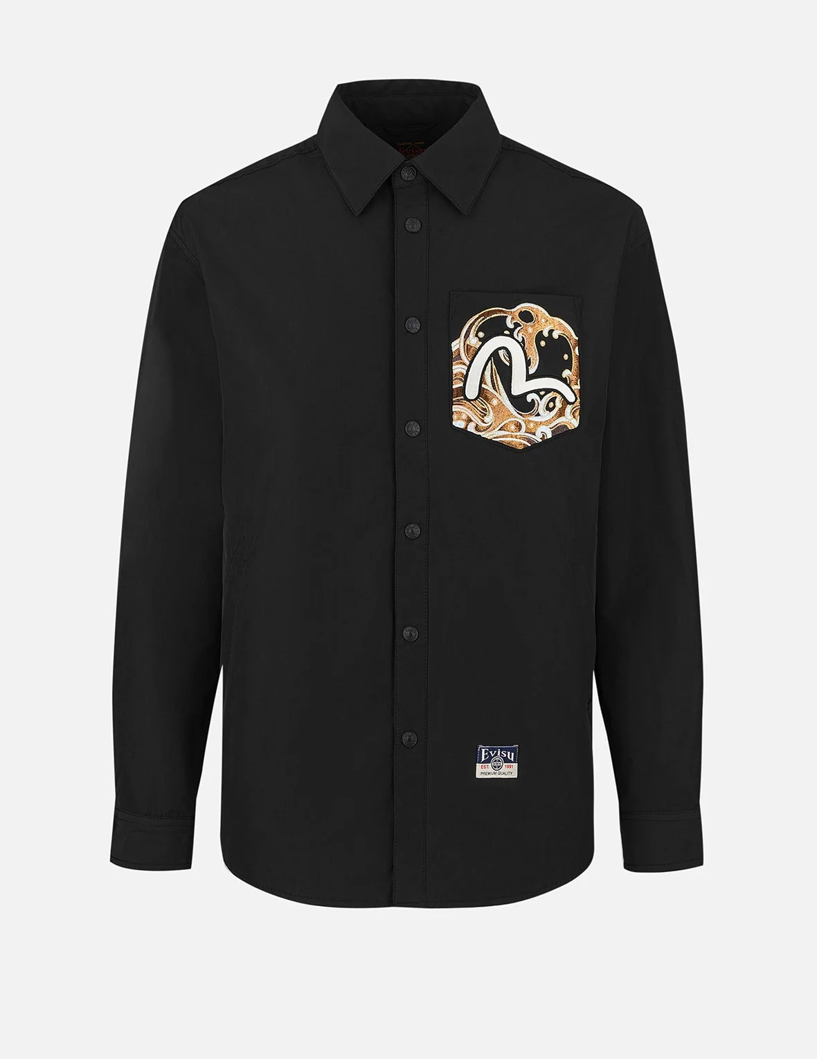 Seagull and Wave Embroidery Relax Fit Padded Shirt Jacket - 1