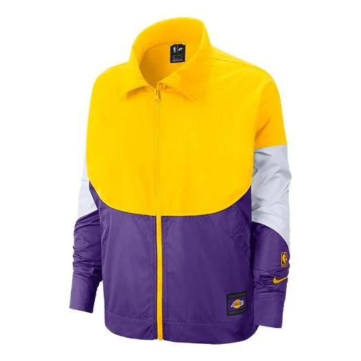(WMNS) Nike NBA Lakers Basketball Sports Contrasting Colors Woven Jacket Yellow CJ7177-728 - 1