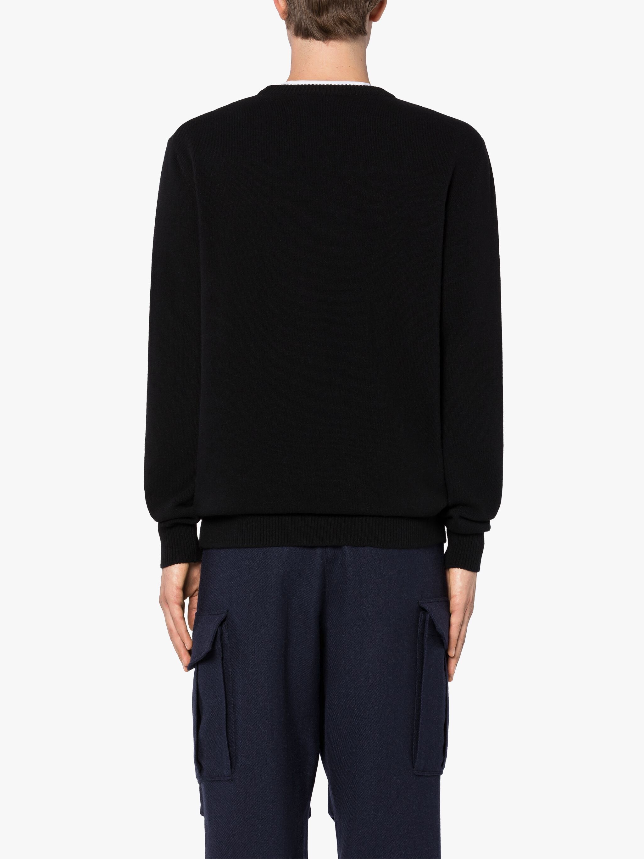 BLACK MERINO WOOL & CASHMERE LOGO CREWNECK SWEATER - 4