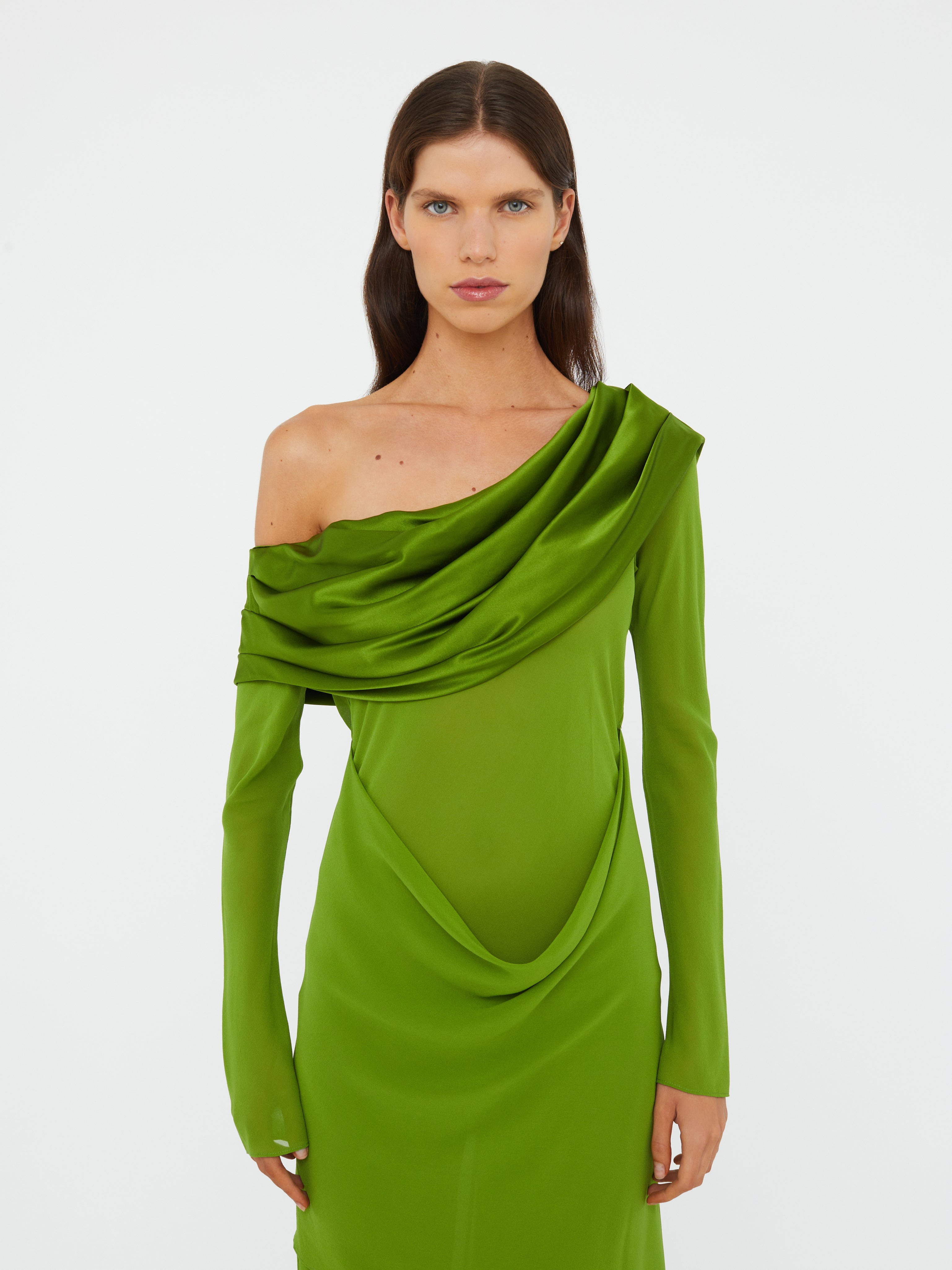 Silk Draped Shawl Dress - 3