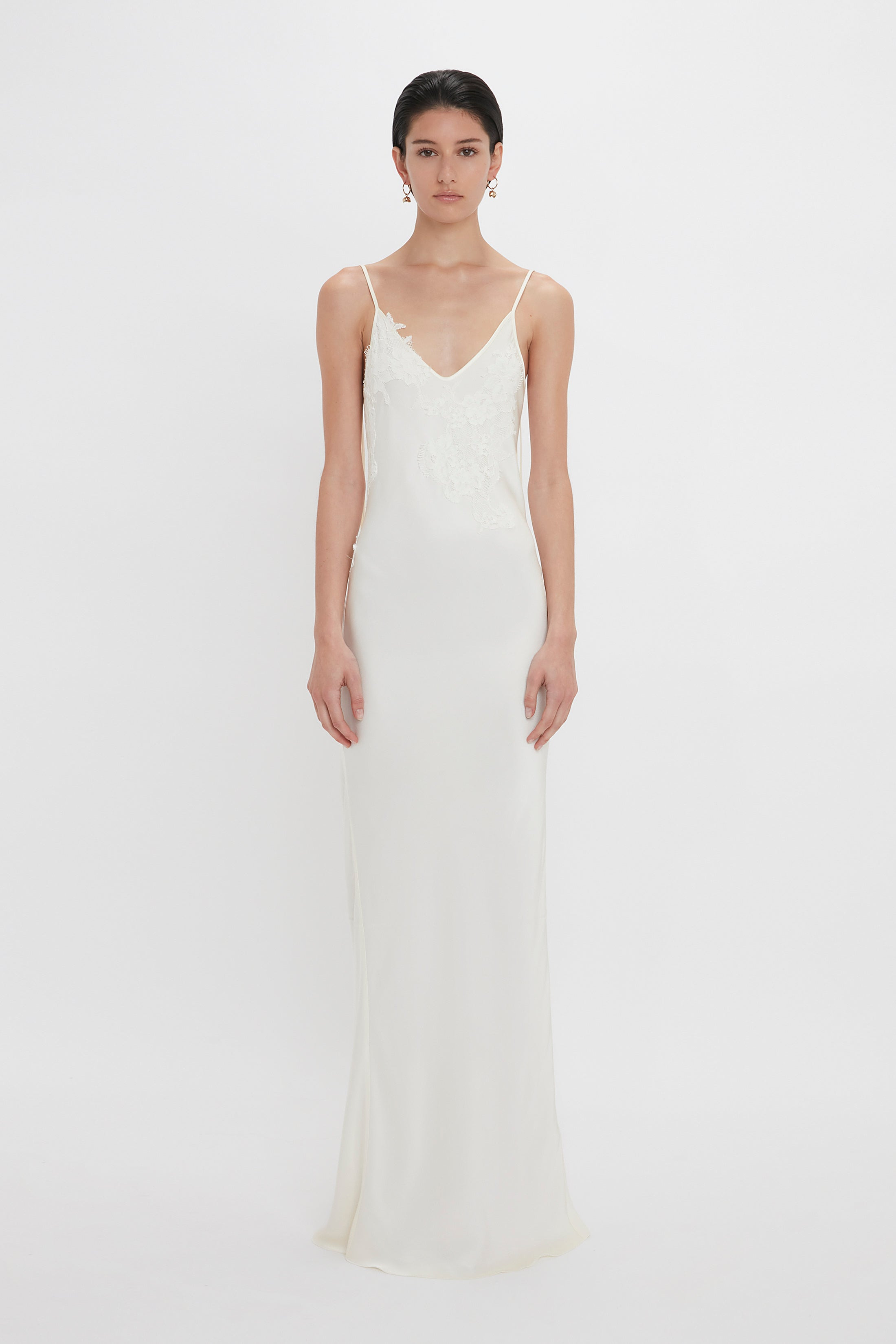 Exclusive Lace Detail Floor-Length Cami Dress In Ivory - 2
