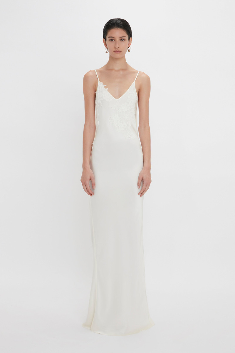 Victoria Beckham Exclusive Lace Detail Floor-Length Cami Dress In Ivory outlook