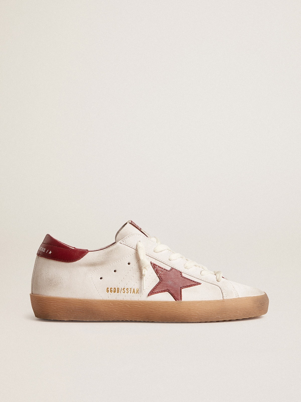 Super-Star in white suede with burgundy leather star and heel tab - 1