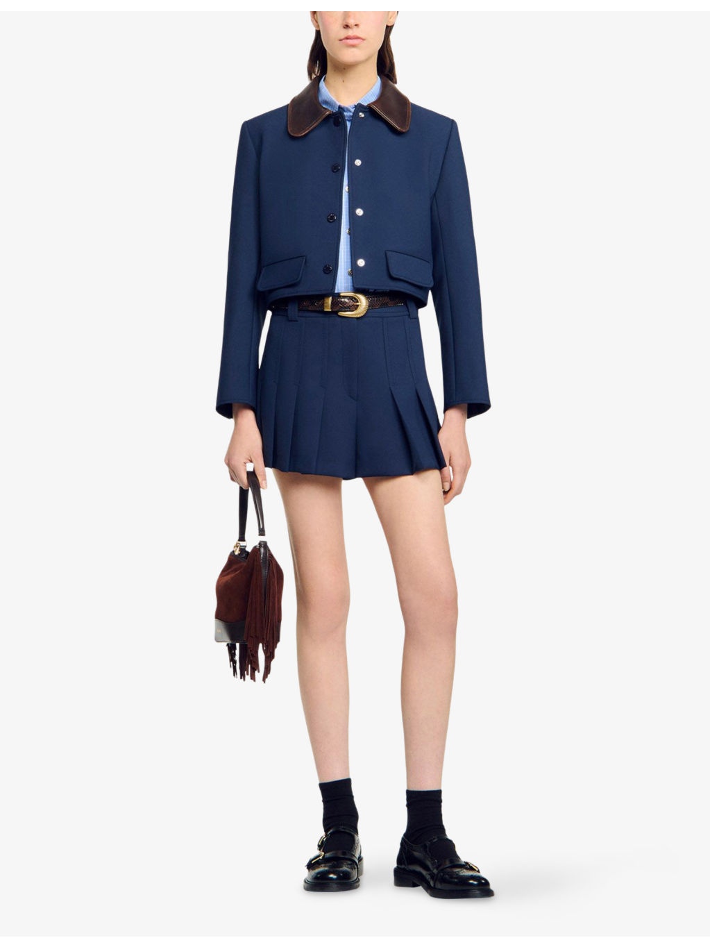 Contrast-Collar Cropped Stretch-Woven Jacket - 2
