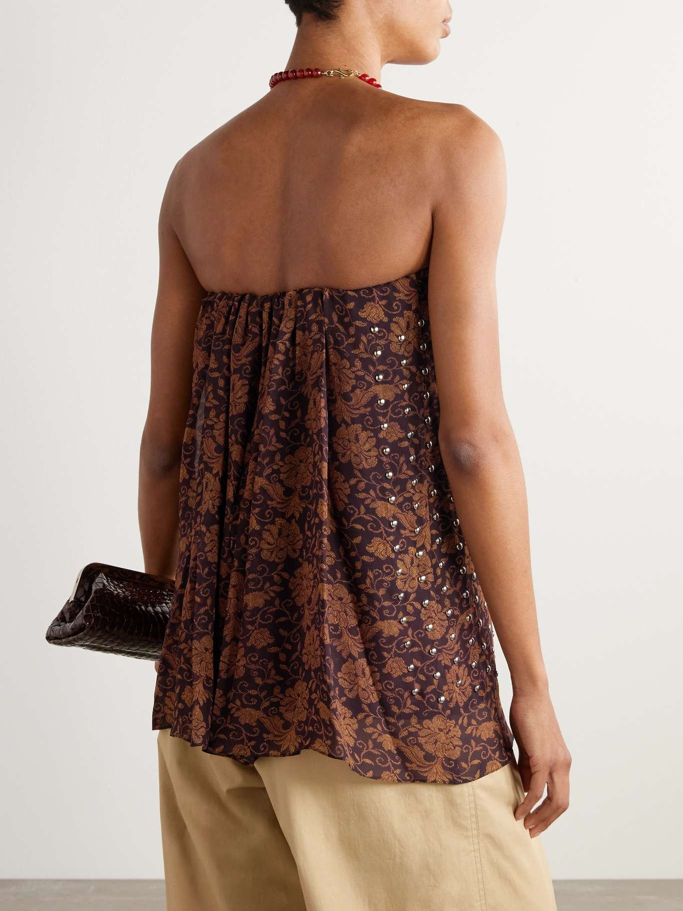 Embellished crepe bustier top Dark brown - 3