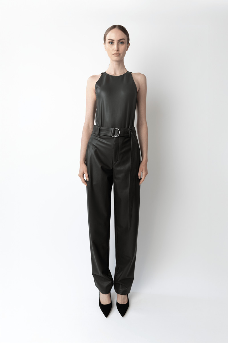 LAPOINTE Stretch Faux Leather Belted Tapered Trouser outlook