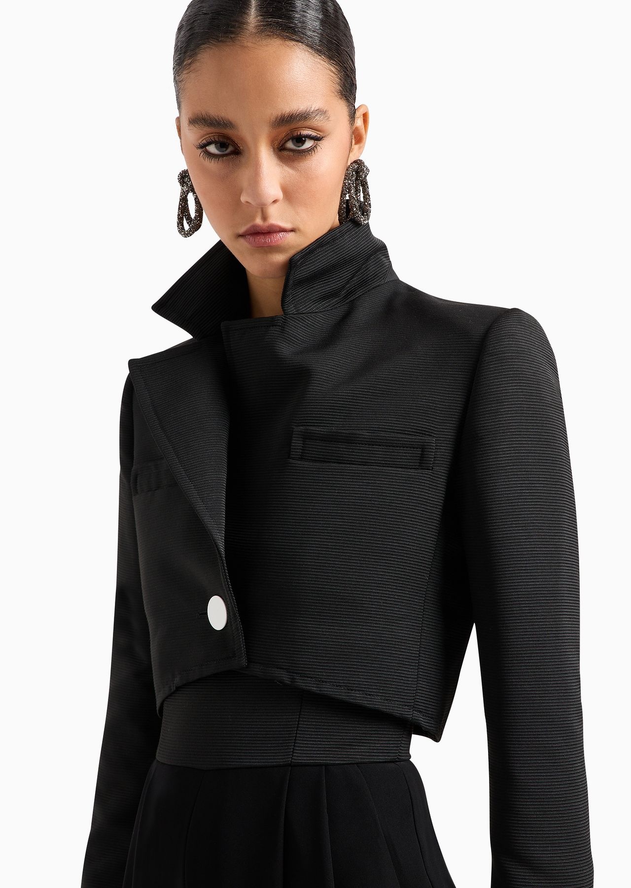 Cropped jacket with lapels in technical faille - 5