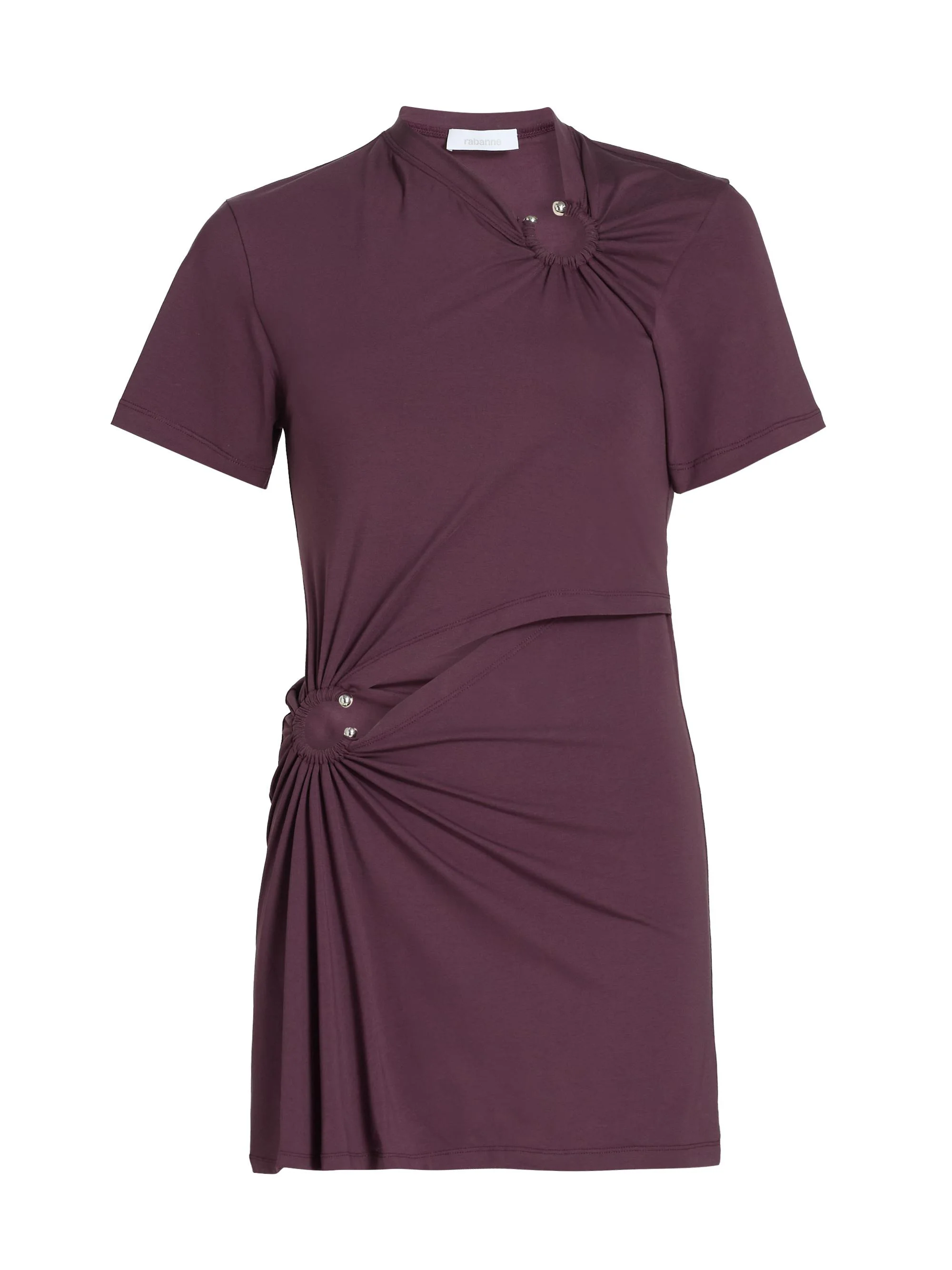 Women's Ring-Accented Gathered Minidress - Red Wine - 1
