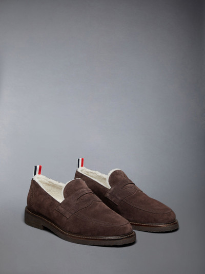 Thom Browne Suede Crepe Sole Shearling Penny Loafer outlook