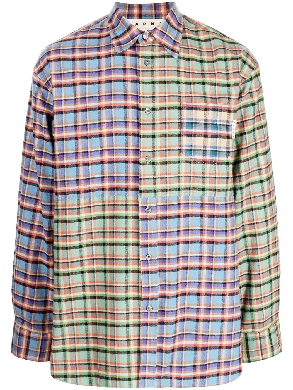 colour-block checked shirt - 1