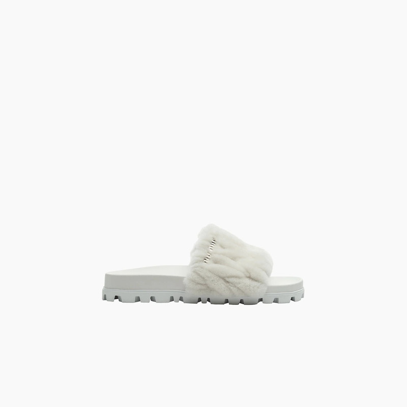 Miu Miu Matelassé shearling slides outlook