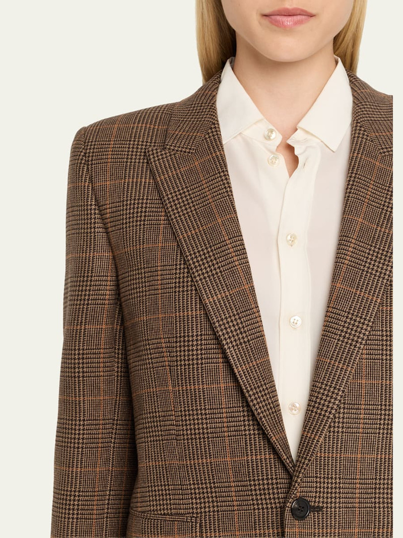 Single-Breasted Slim Houndstooth Plaid Blazer 5