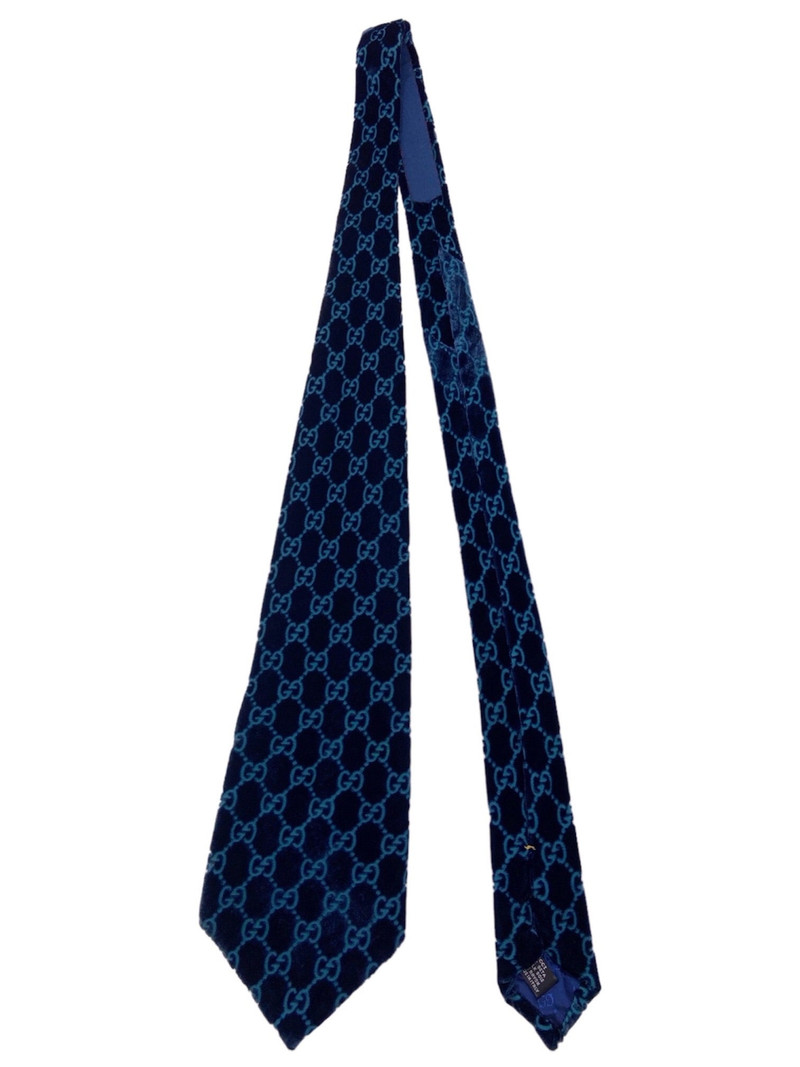 Gucci Fall 1997 Tom Ford Turquoise Monogrammed Velvet Silk Tie - 1
