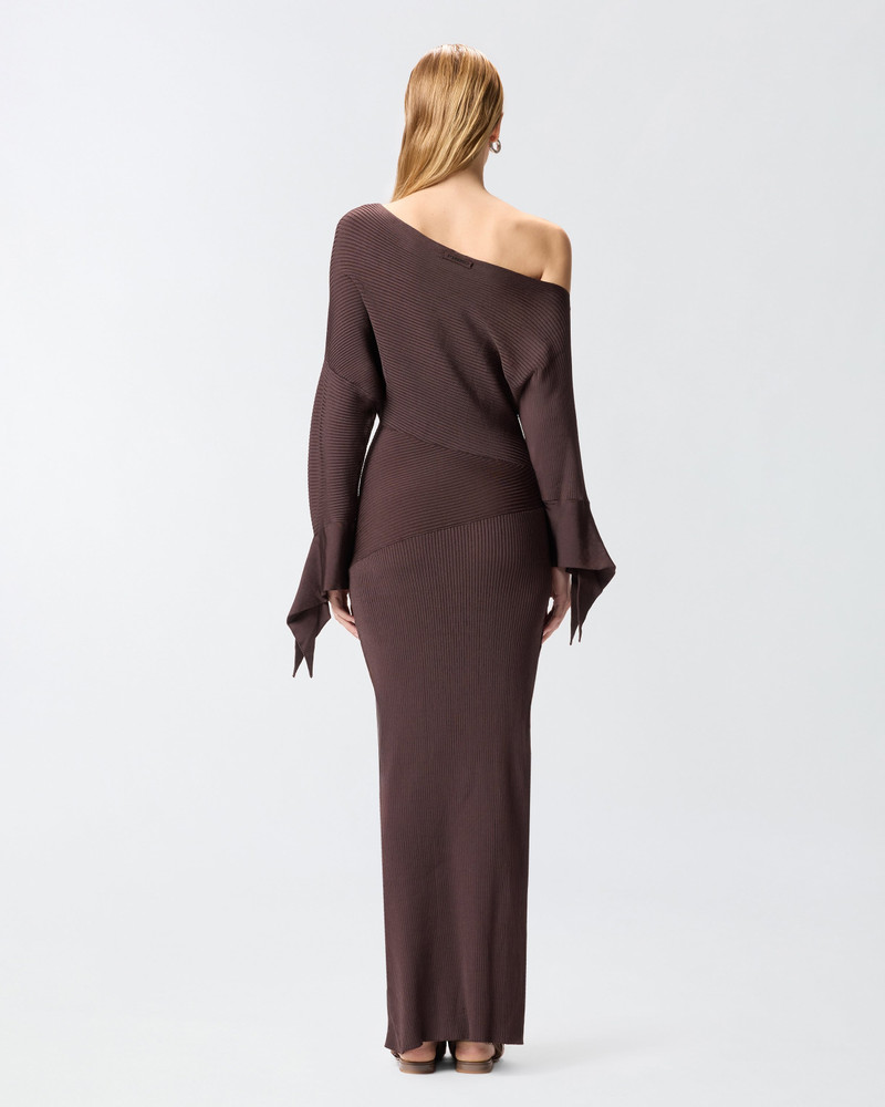 LONG RIB-KNIT DRESS WITH ASYMMETRICAL NECKLINE 5