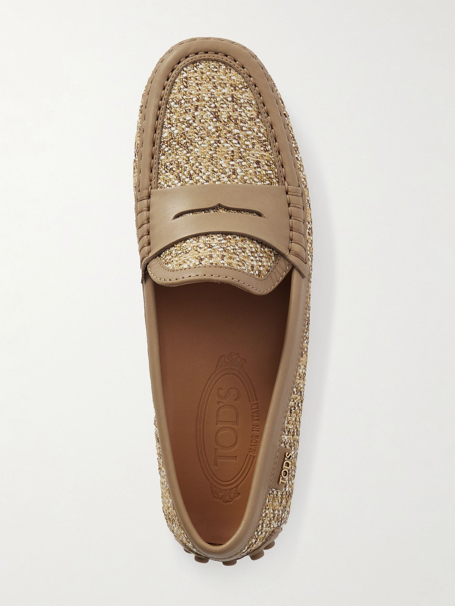Leather-trimmed raffia mocassins Beige - 5